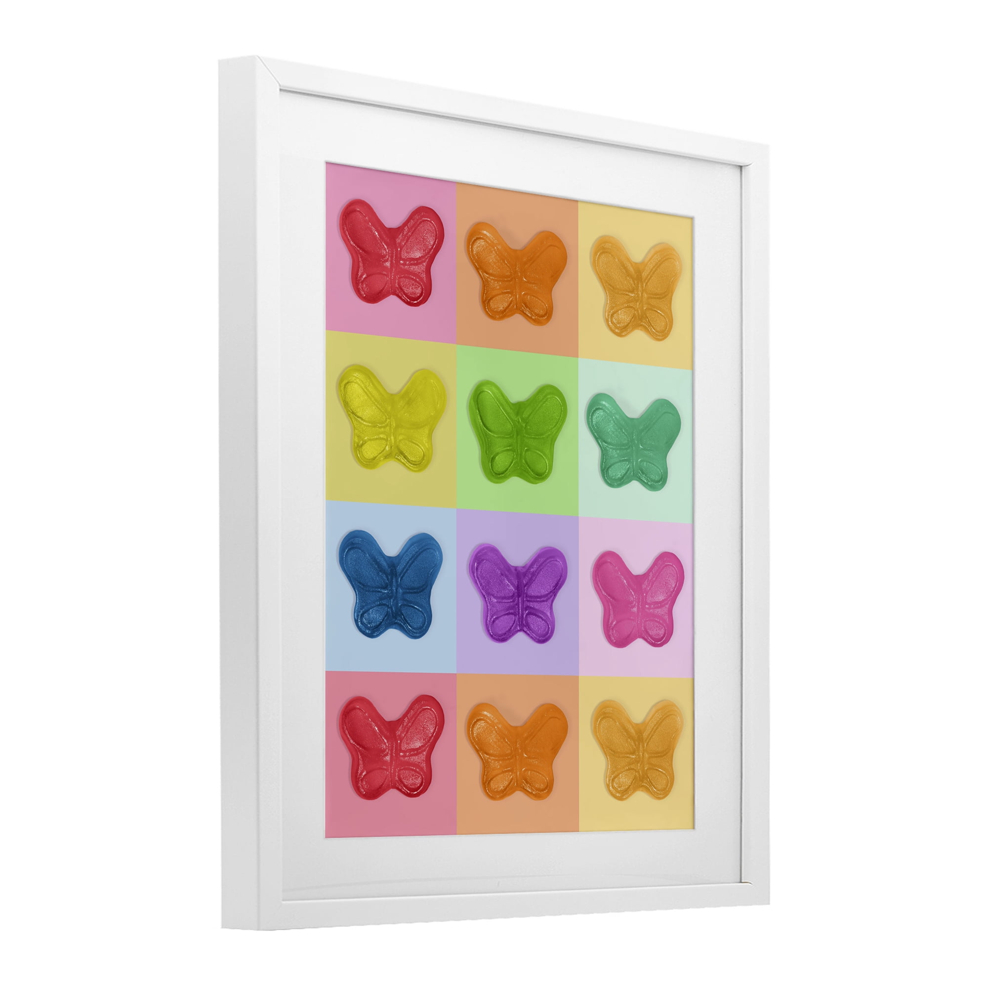 Stupell Industries Colorful Butterflies Candy White Framed Print Under Glass, design by LISH Creative