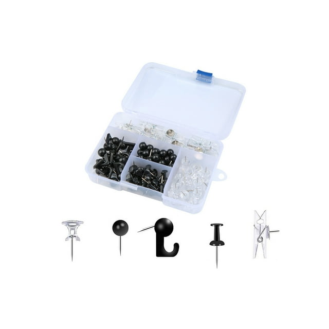 Advancent Alfiler de empuje pequeño alfiler de cabeza grande alfiler de chincheta alfiler de pared de fotos de dibujo suministros reutilizables Artesanía Negro transparente/125 piezas