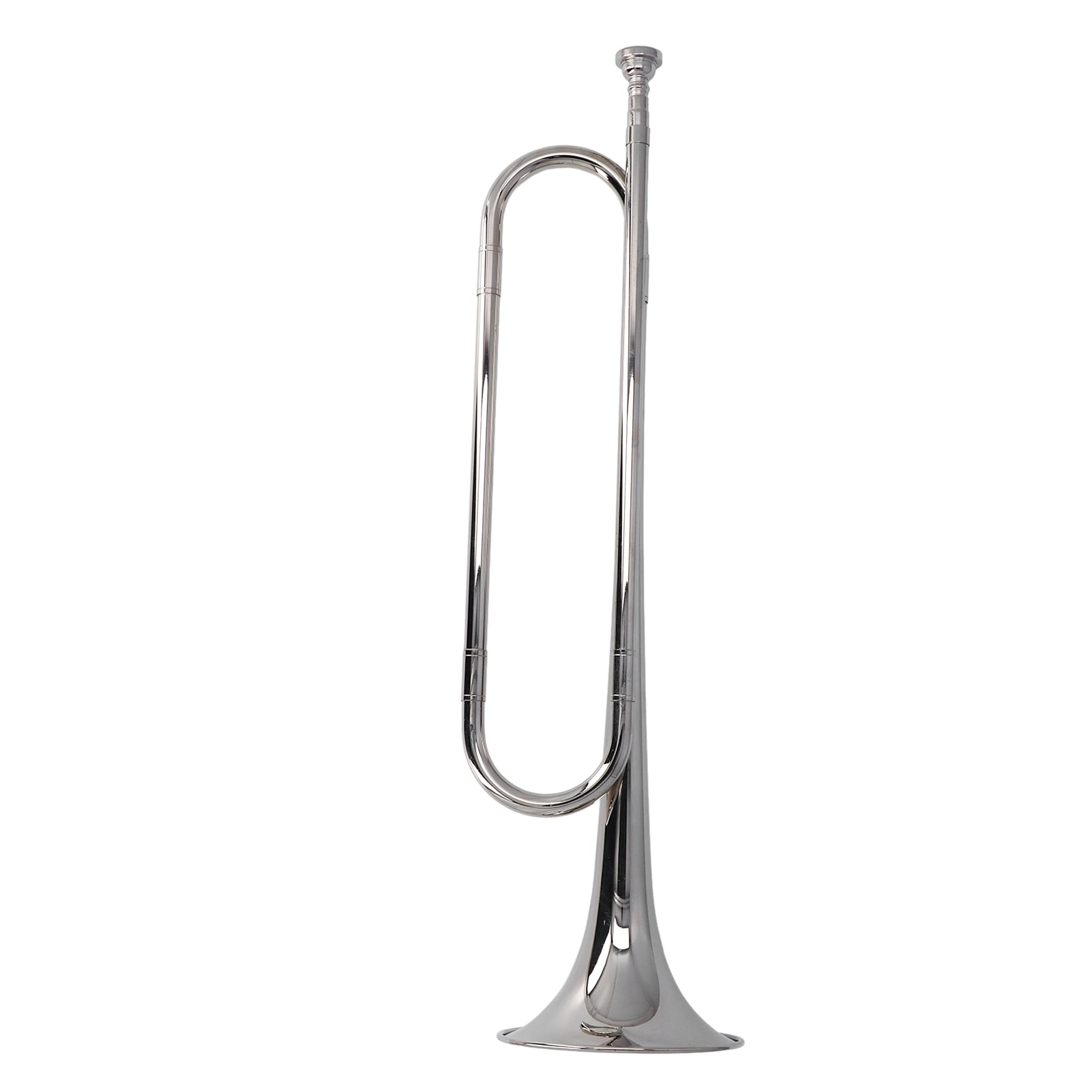 BIMZUC Bugle Horn Instrument Brass Cavalry Trumpet for Military Orchestra BB Key Silver 22.44 inches
