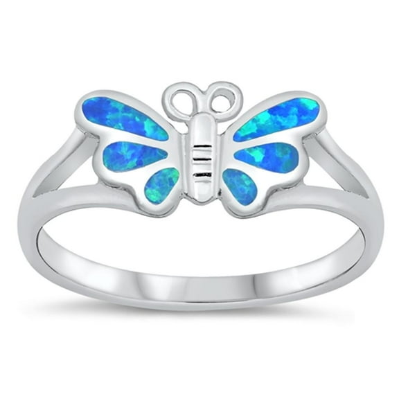 CHOOSE YOUR COLOR Blue Simulated Opal Butterfly Animal Ring .925 Sterling Silver Band CZ Female Size 10