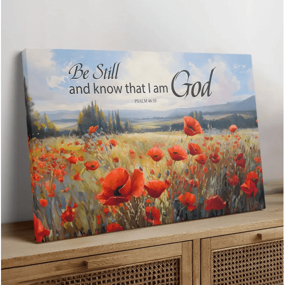 Flower Psalm 46:10 Bible Verse Christian Canvas Wall Art Decor, Bible Verse Canvas Print Artwork, Inspirational Religious Home Decor for Office Living Room Bedroom, Christian Faith Gift Decor