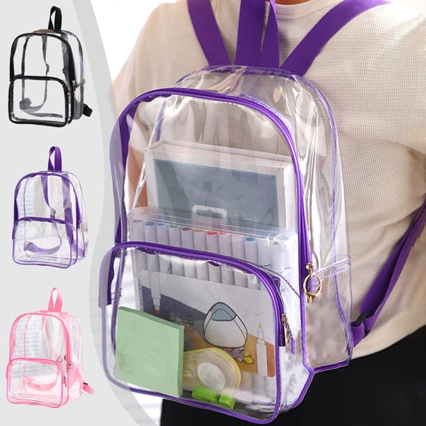Mochila transparente de gran capacidad - mochila transparente para viajes y uso diario, 30×21,5×10cm, plástico, opciones negras/moradas/rosadas