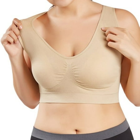 

Elbourn 1Pack Women s Seamless Sports Bra Plus Size Yoga Bras Athletic Medium Impact Wirefree Bra Tops Black/Beige/White