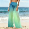 thumbnail image 2 of dazeni Women's Sun Protection Cover Up Beach Pants Tie Dye Sheer Mesh Wide Leg Palazzo Pants High Waist Bikini Botton Y2k Swimsuit Coverups Mint Green X-Large, 2 of 7