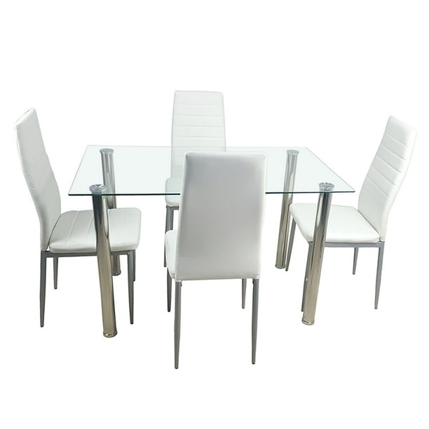 Dinner Table Set Tempered Glass Dining Table with 4pcs Chairs Dining Room Kitchen Furniture
