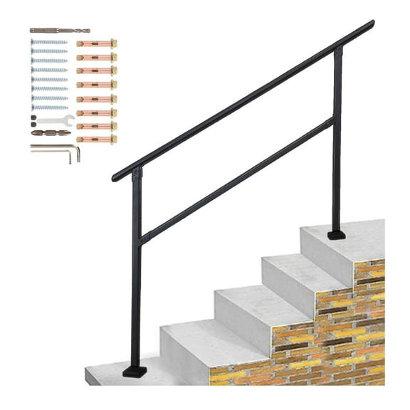 Outdoor Stair Railing, Black Handrail Adjustable 0-60°, Cast Iron Handrails for Ramps, Porch Steps - 2-5 Steps