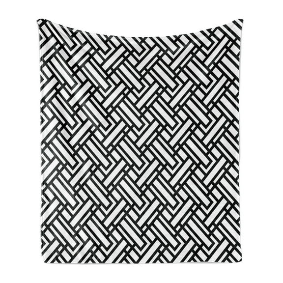 Black and White Soft Flannel Fleece Blanket, Monochrome Interlocking Stripes Pattern with Modern Abstract Inspirations, Cozy Plush for Indoor and Outdoor Use, 60" x 80", Black White, by Ambesonne