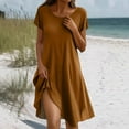 thumbnail image 3 of Dresses For Women 2024 Party, T Shirt Dresses Flared Short Sleeve Casual Solid Color V Neck Beach American Flag Sexy Dresses Sun Casual 2025 Womens Dresses Casual Dresses (XL, Brown) ZMTing, 3 of 5