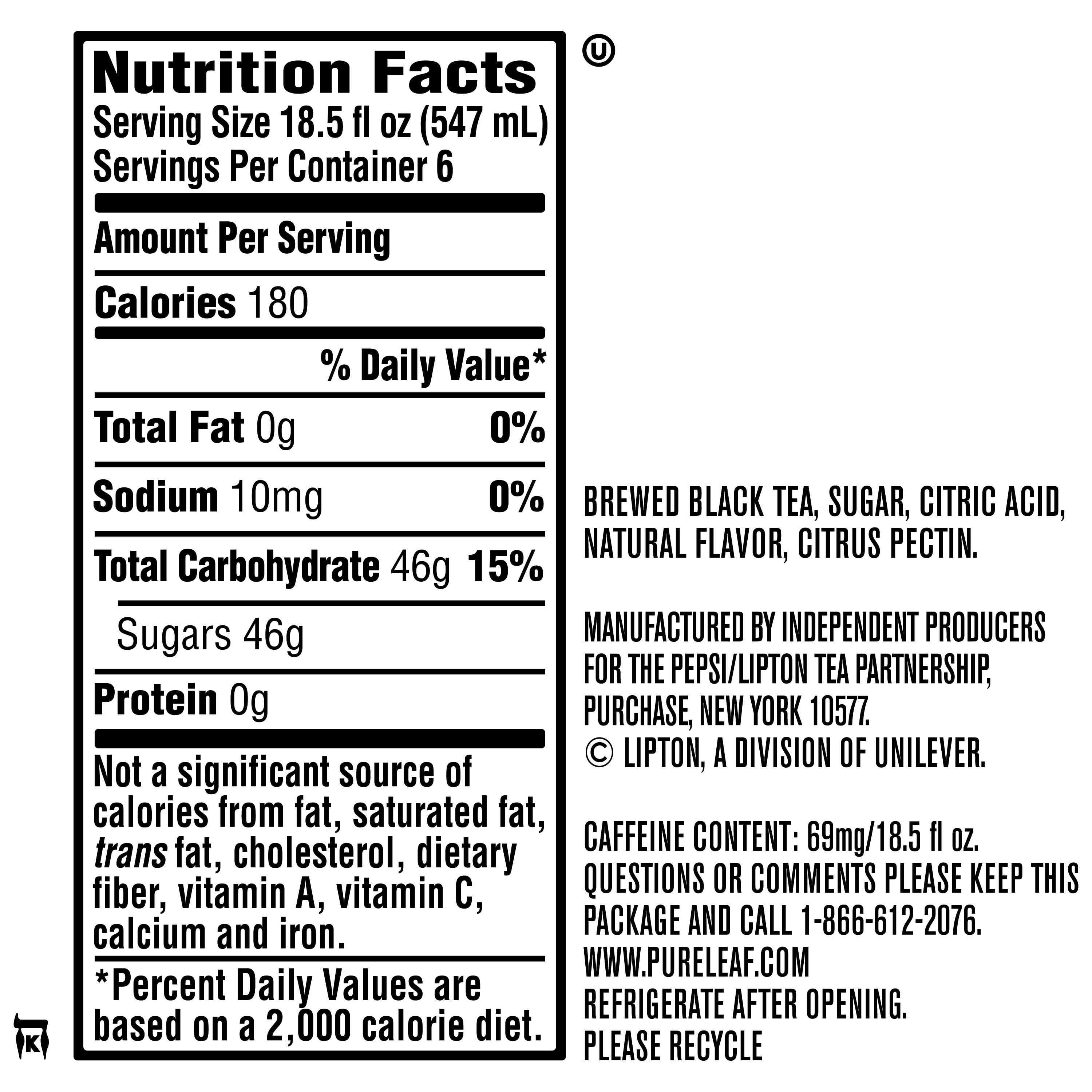 Lipton Pure Leaf Raspberry Real Brewed Black Iced Tea, 18.5 fl oz Bottles, 6 Pack Bottles