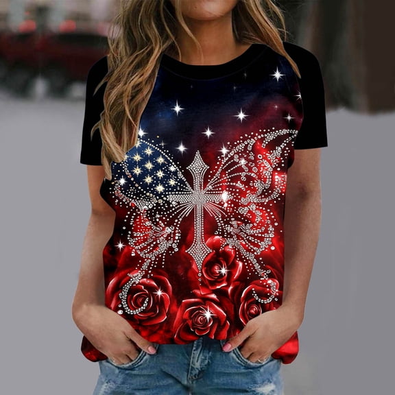 MAIHAN 250 Years America Shirt Women Patriotic T-Shirt 250 Years Independence Tee Crew Neck Short Sleeve Summer T-Shirt Plus Size T Shirts for Women