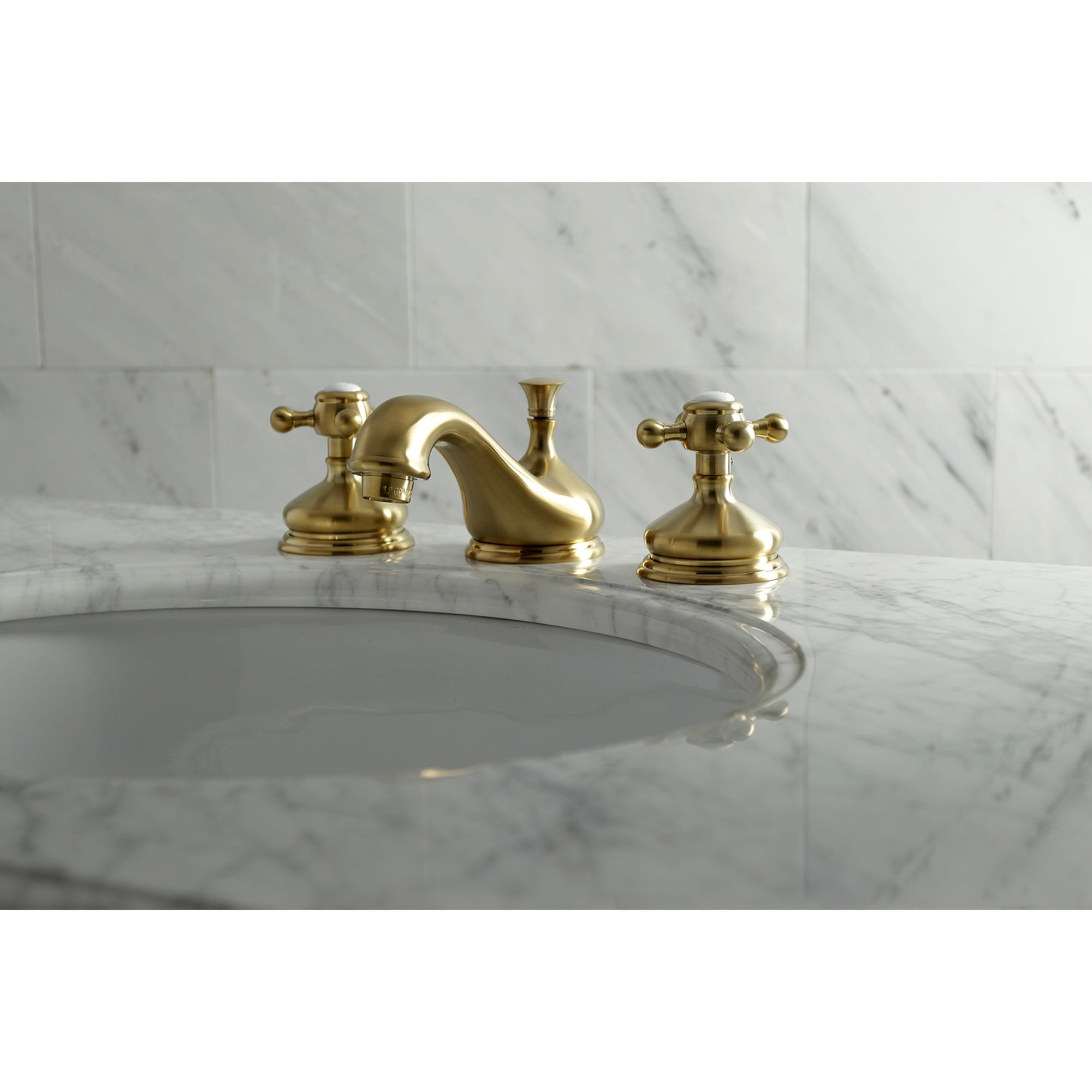 Kingston Brass KS1167BX Vintage Two-Handle 3-Hole Deck Mount Widespread Bathroom Faucet with Brass Pop-Up in Brushed Brass
