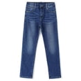 thumbnail image 1 of KIDSCOOL SPACE Big Boys Jeans,Elastic Band Inside Simple Desgin Stretchy Denim Pants,Mid Blue,7-8 Years, 1 of 6