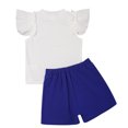 thumbnail image 3 of Doomiva Toddler Girls Ruffle Sleeve Ribbed T-Shirt with Culotte Playwear 2PCS Summer Outfits Shorts Sets Daily Wear Blue 130-8Y, 3 of 7