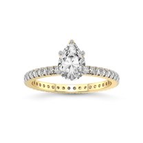 1 Carat IGI Certified Pear Shape Lab Grown Diamond Engagement Ring | 14K Yellow Gold | Claire Full Eternity Lab Diamond Ring | FG-VS1-VS2 Quality Friendly Diamonds