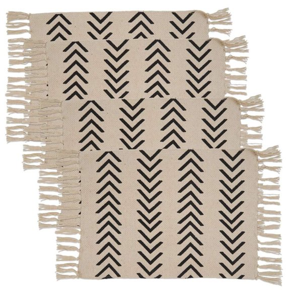 Neutral Chevron Print Tassel Cotton Woven Table Linen Collection