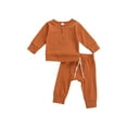 thumbnail image 3 of ITFABS 2Pcs Toddler Outfits, Solid-Color Long-Sleeves Top + Elastic-Waist Pants, 3 of 8