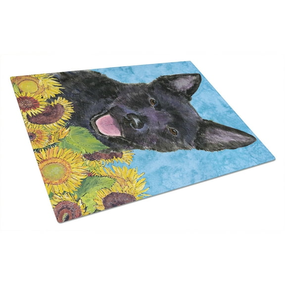 Carolines Treasures SS4131LCB Australian Kelpie in Summer Flowers Glass Cutting Board Large, 12H x 16W, multicolor