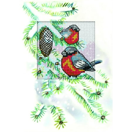 UPC: 5902067304006 | Complete counted cross stitch kit – greetings card Bullfinches 6267