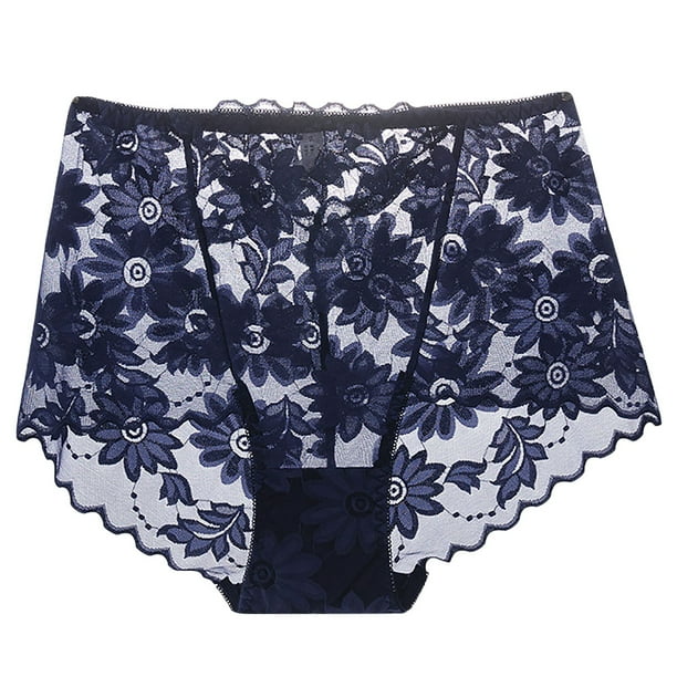 Gibobby Ropa Interior Elástica para Mujer Ropa interior de mujer Ropa interior de tamaño Cintura alta pequeña Calzoncillos sin de encaje para mujer(Azul marino, XL)