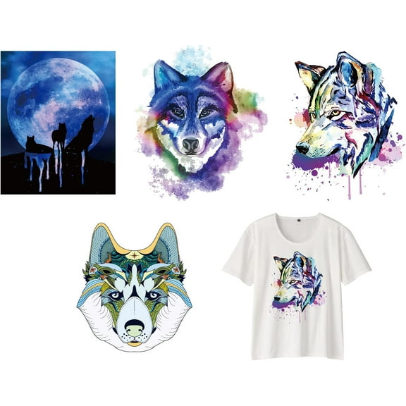 4 Pcs Wolf Heat Transfer Stickers Iron On Patches DIY Iron On Transfers Patches Iron On Decals