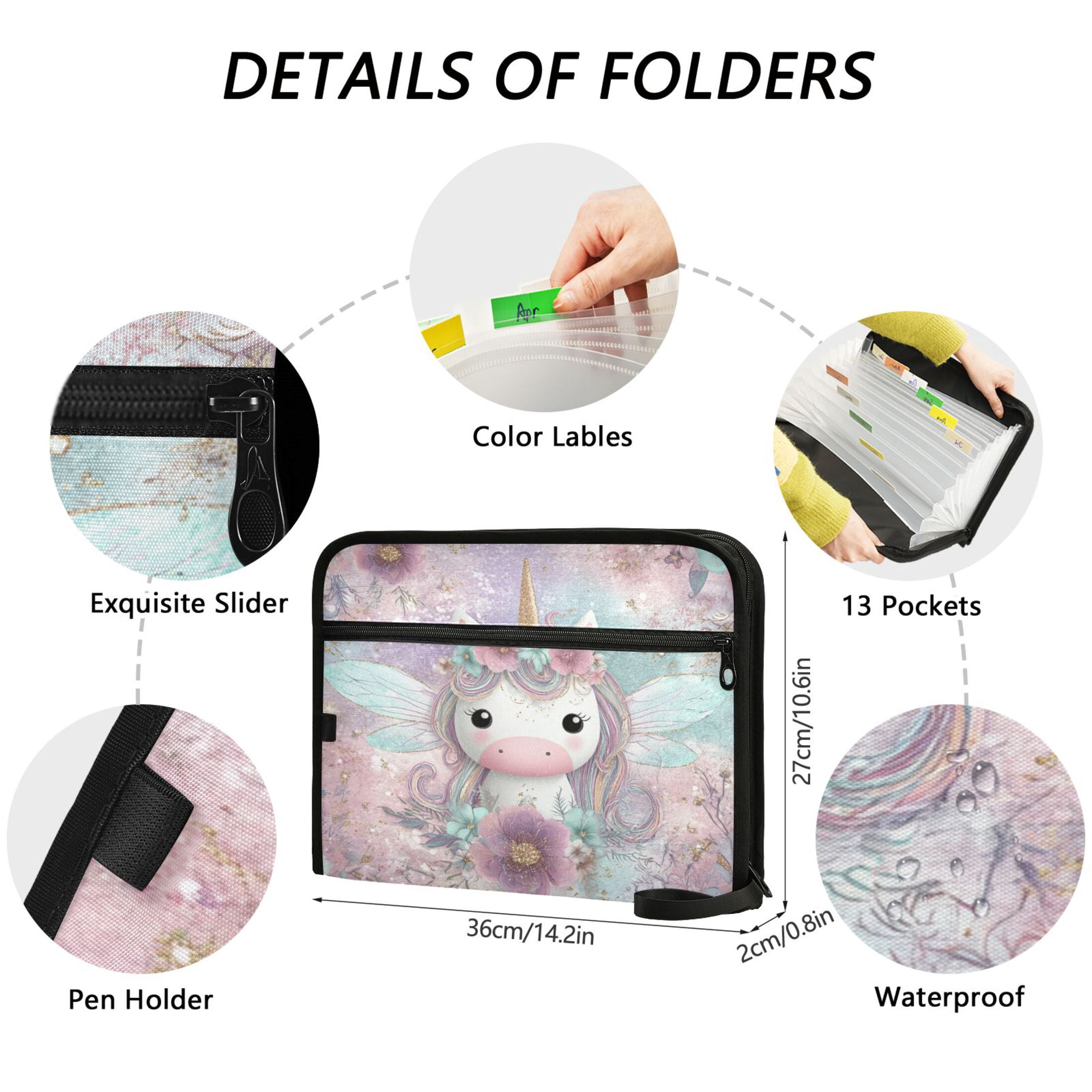 Wobogo Cute Unicorn Expanding File Folder Letter Size Accordion Filing Organizer 13 Pocket Separate Organ Pocket