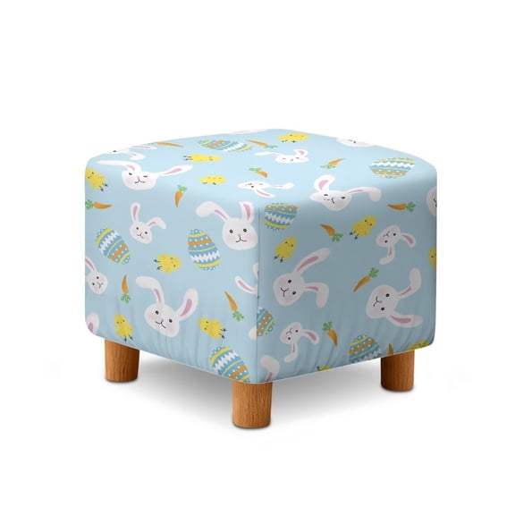 SCRAWLGOD Easter Rabbit Egg Carrot Chick Print Blue Ottoman Cover, Square Stretch Square Ottoman Covers Slipcover Soft Storage Footrest Protection for Living Room Removable Footstool Cover