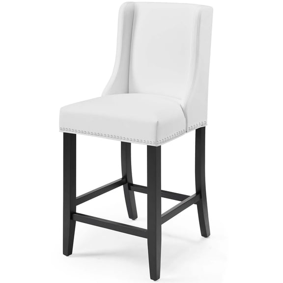 Counter Stool Chair, Faux Leather, Wood, White, Modern Contemporary Urban Design, Bar Pub Cafe Bistro Hotel Restaurant Hospitality