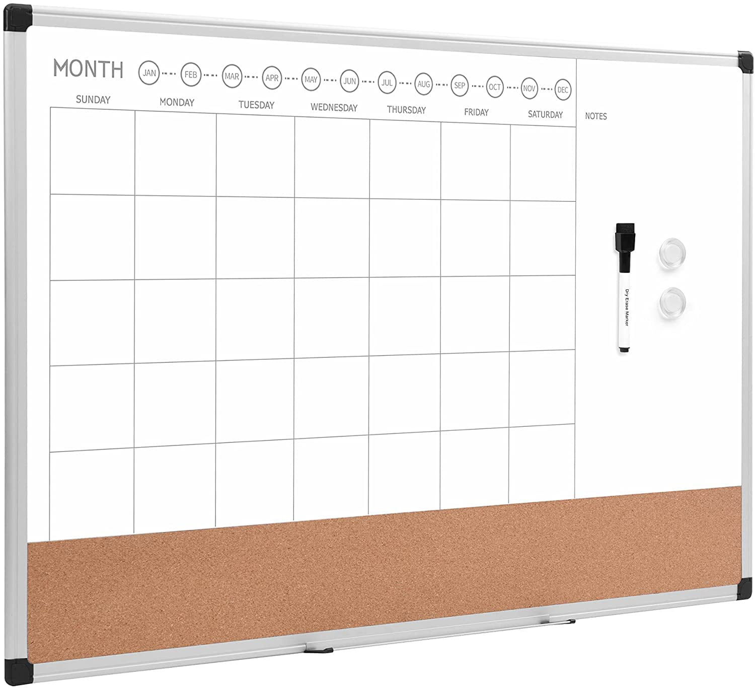 Oumilen Monthly Planner Plus Memo Board Dry Erase Calendar Board Acrylic, Magnetic with 6 Pens