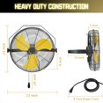 thumbnail image 2 of 18-Inch High Velocity Wall-Mounted Fan, 4600 CFM, Safety Yellow Blade, 9ft Cord, 180-Degree Tilting, 3-Speed Industrial Shop Fan for Patio & Garage Use - UL Listed, 2 of 7