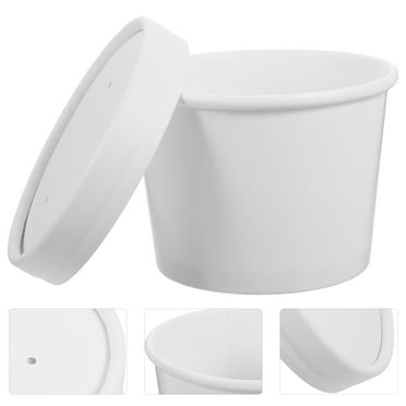 OULII 10 Sets White Paper Soup Cups with Lids for Meal and Refrigerate and Stack