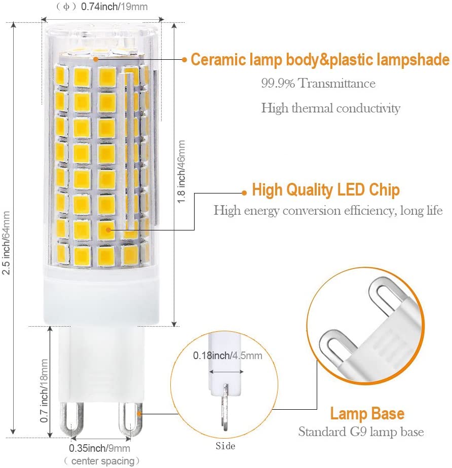 G9 LED Light Bulbs，8W，75W 100W Replacement Halogen Bulbs Equivalent