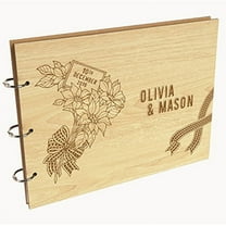 Darling Souvenir Personalized Engraved Laser Cut Wedding Guest Book Wooden Cover Sign-in Book Registry Guestbook Scrapbook-IW