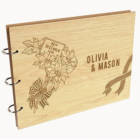 Darling Souvenir Personalized Engraved Laser Cut Wedding Guest Book Wooden Cover Sign-in Book Registry Guestbook Scrapbook-CX
