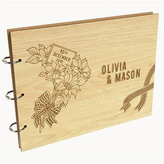 Darling Souvenir Personalized Engraved Laser Cut Wedding Guest Book Wooden Cover Sign-in Book Registry Guestbook Scrapbook-CX