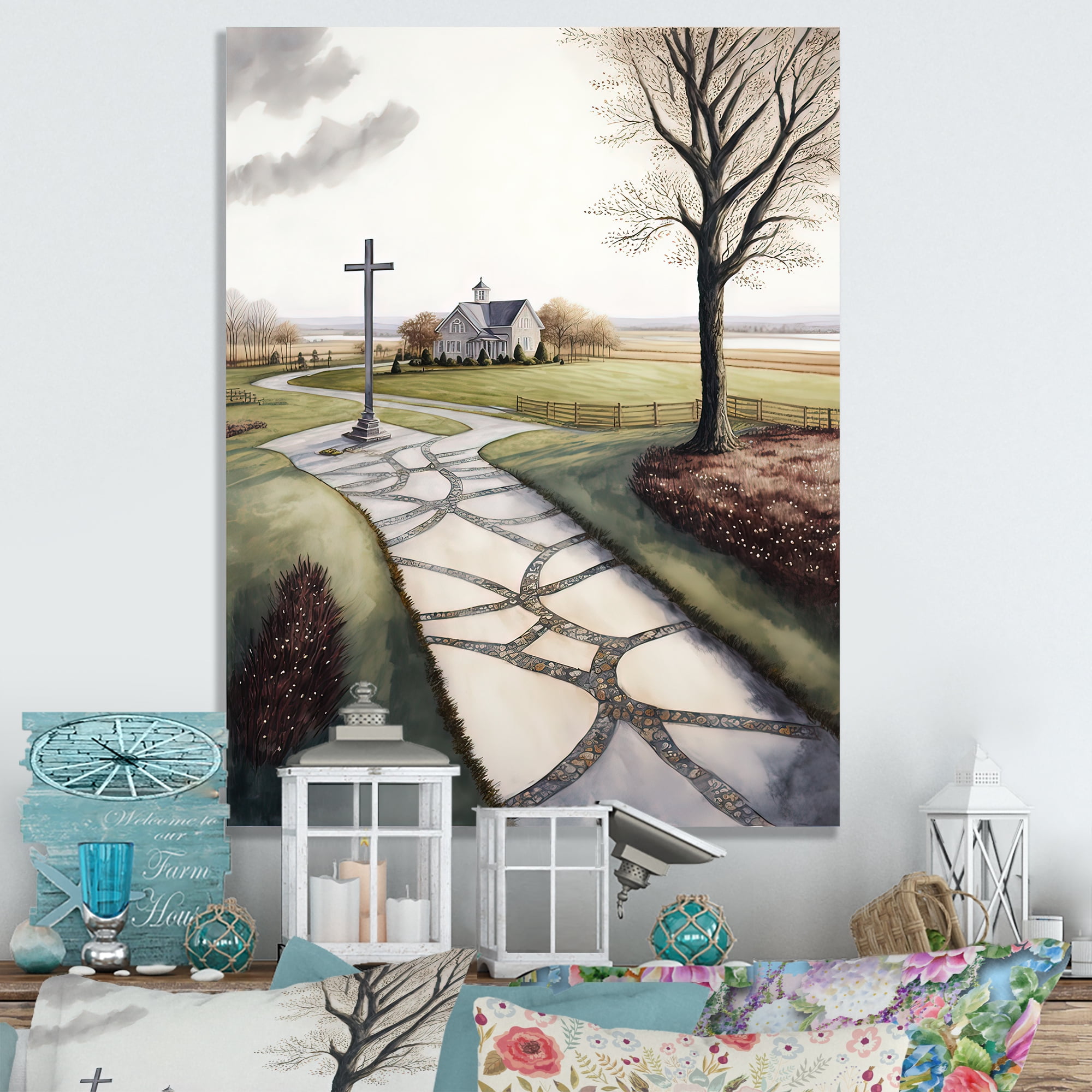 Designart Winding Path To Church II Canvas Wall Art