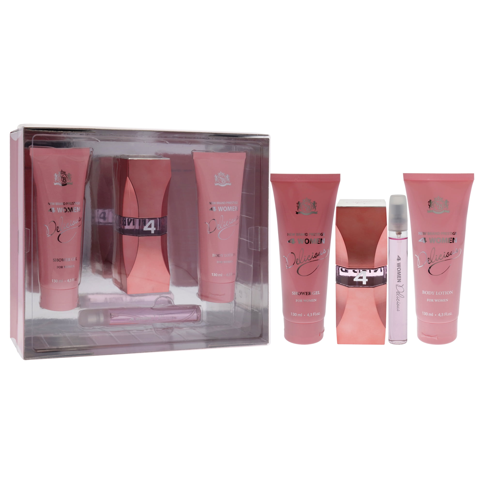 New Brand Prestige 4 Woman Delicious , 4 Pc Gift Set 3.3oz EDP