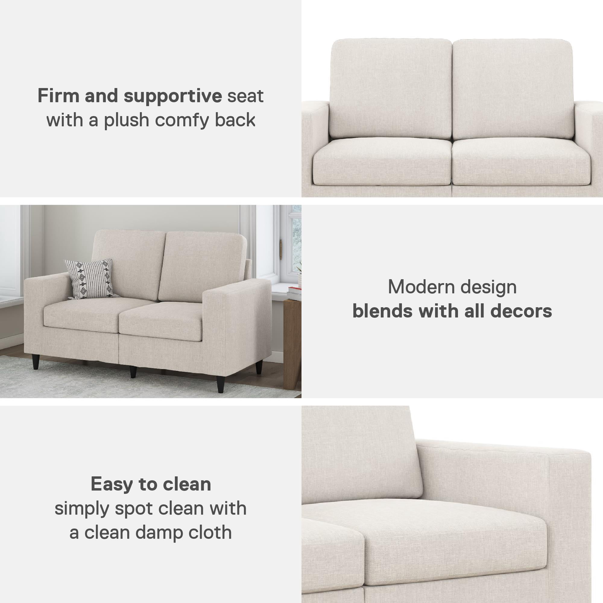 DHP Cooper Loveseat 2 Seater Sofa, Small Couch, Beige Linen