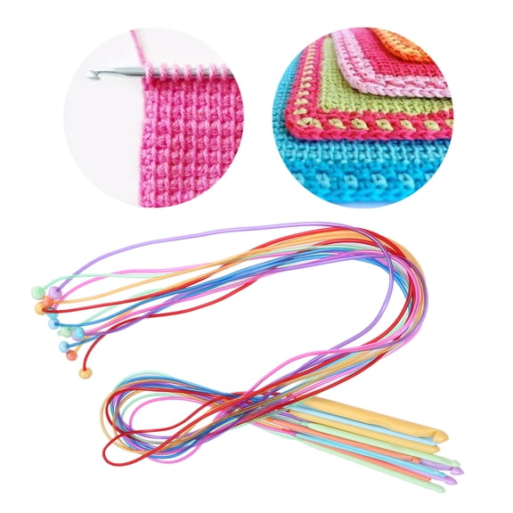 SOPOTUTU 12Pcs Crochet Hooks Set with Adjoined Cable for Afghan Tunisian Crochet, Assorted Colors, and Comfortable Grip