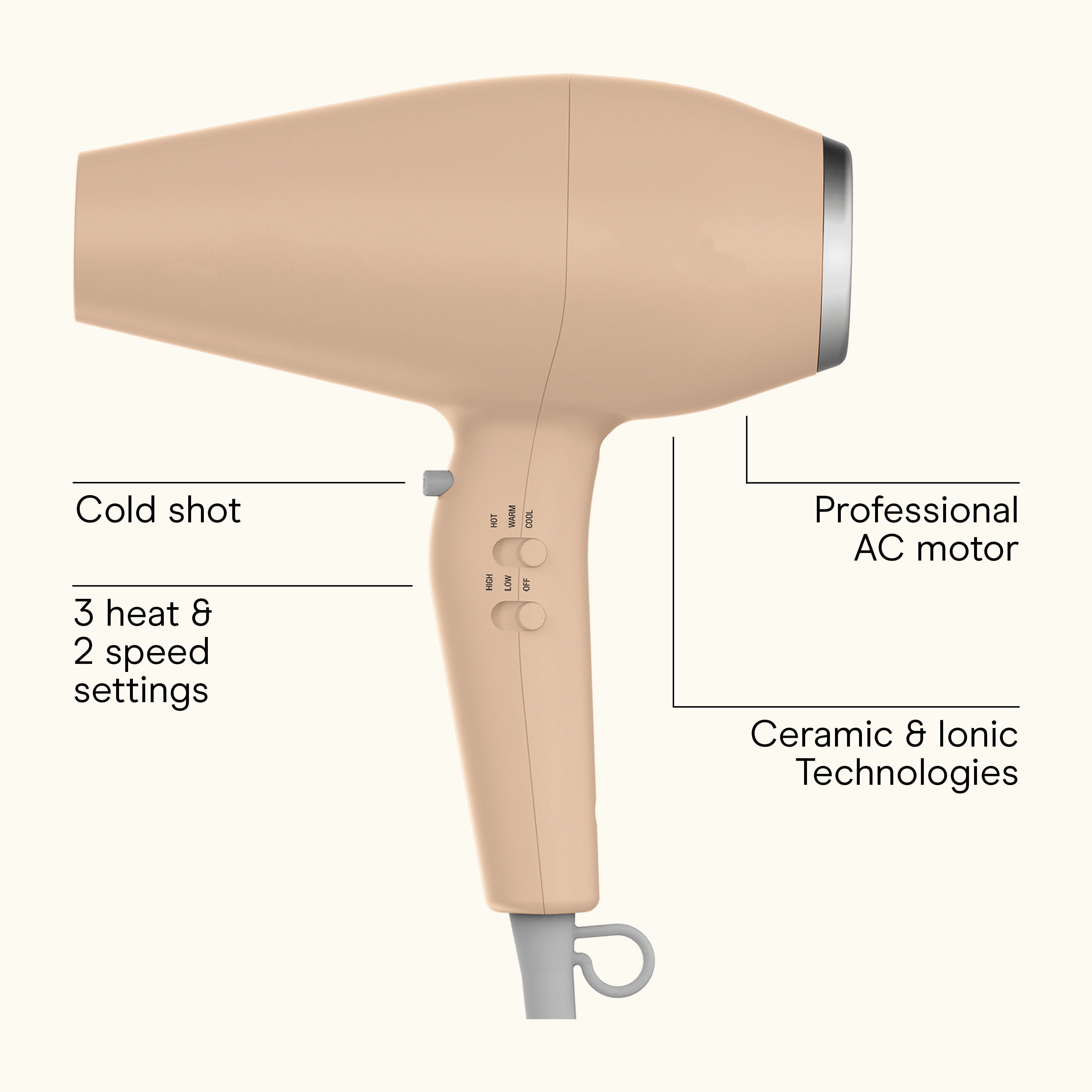 INFINITI PRO CONAIR Ionic Ceramic Hair Dryer with Professional AC Motor and 4 Attachments