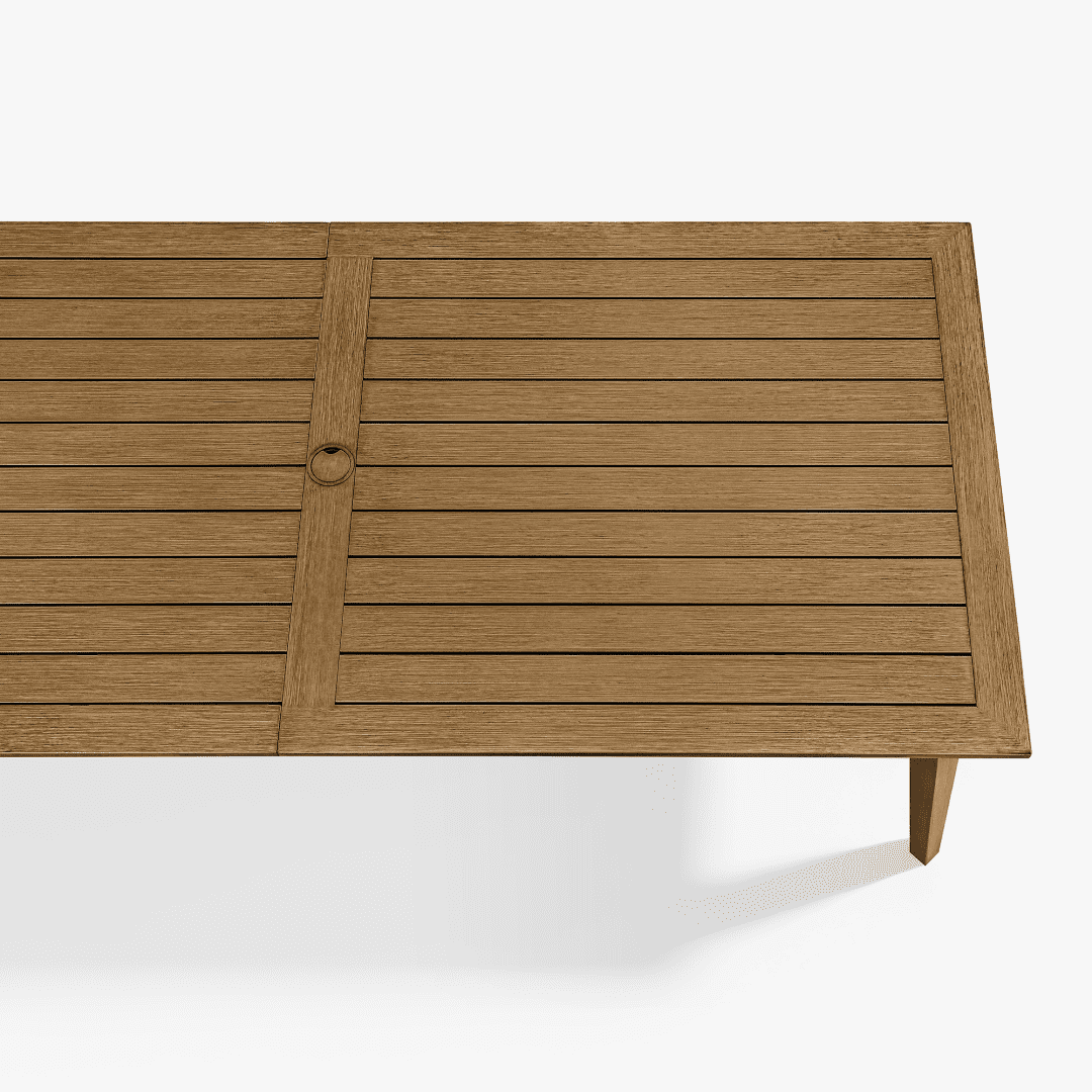 8 Person Outdoor Dining Table Aluminum Umbrella Hole All-Weather, Teak