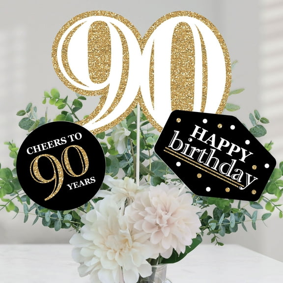 Big Dot of Happiness Adult 90th Birthday - Gold - Birthday Party Centerpiece Sticks - Table Toppers - Set of 15