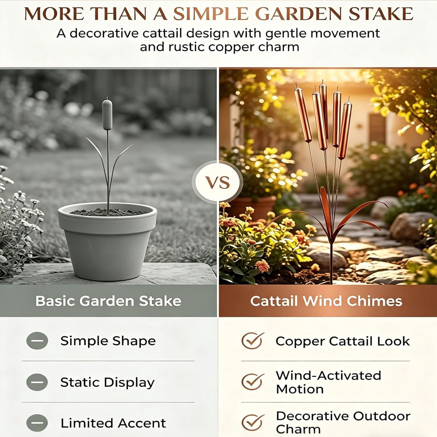 2026 New Iron Wind Chimes Stake Outdoor Decor, Cattail Windchimes, Handmade Rustic Plant Support Garden Art Ornament Wind Chimes Yard Stake for Garden Patio