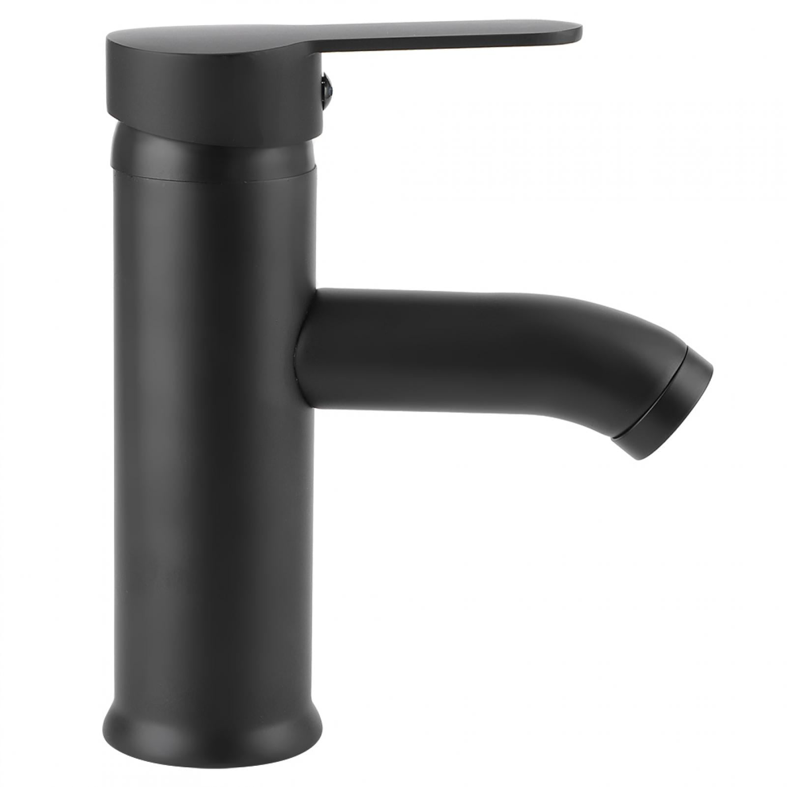 YAHHU Stainless Steel Bathroom Basin Faucet Sink Washbasin Hot Cold Water Mixer Tap Black Low Type (10.24 inches / 26 cm)