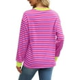 thumbnail image 4 of Chiclily Sweatshirts for Women Crewneck Loose Fit Long Sleeve Striped T-Shirts Pink Stripe L, 4 of 5