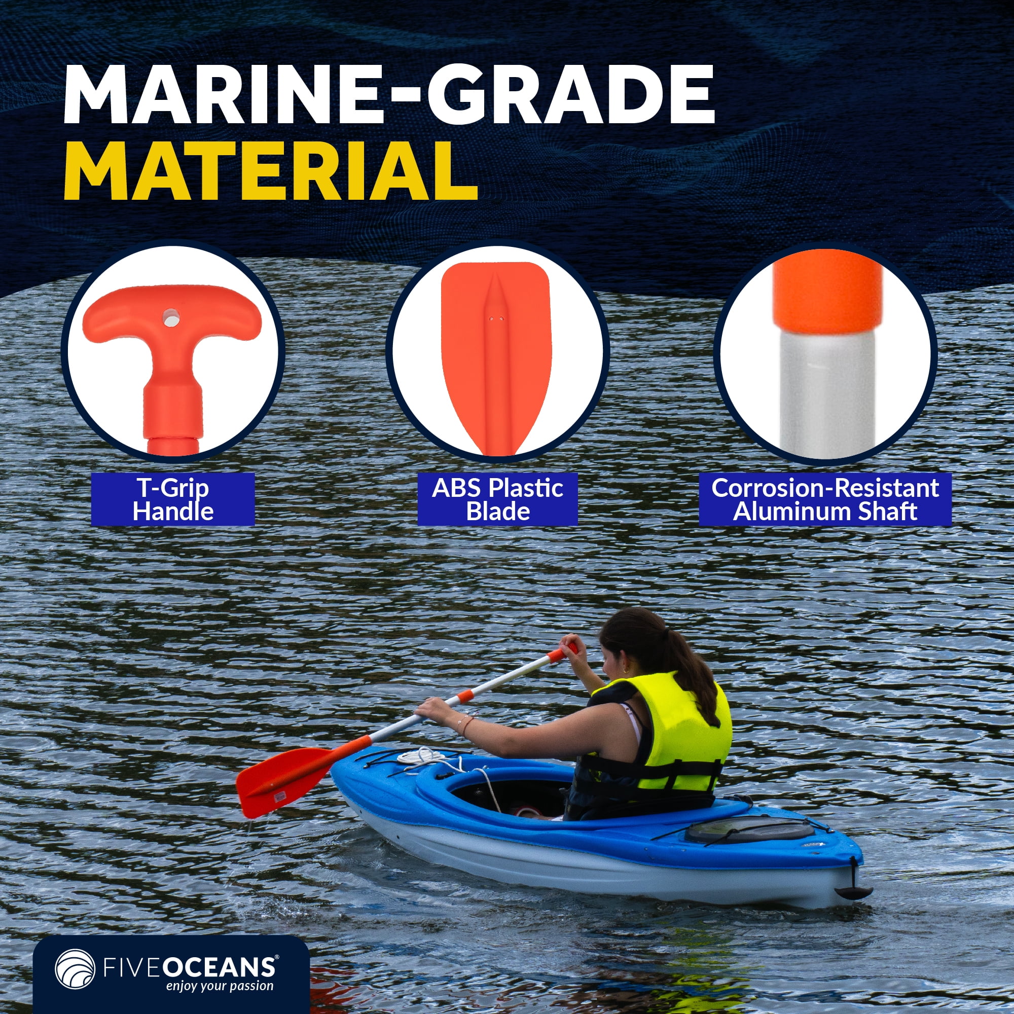 Five Oceans Boat Paddle, Emergency Paddle - 2-Pack Telescoping Paddle, Boat Paddles, Floating Orange Paddle, Extends from 21" to 42", Easy Storage Compact Design, Strong Aluminum Shaft - FO2898-M2