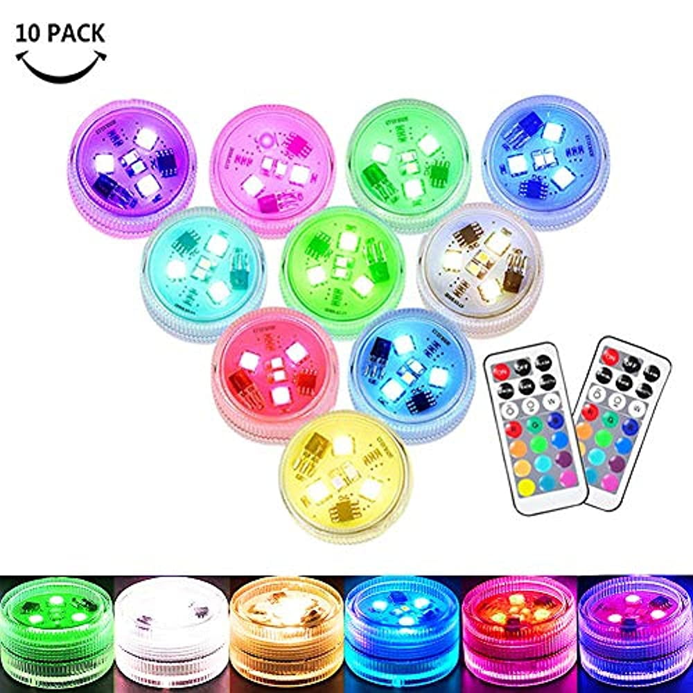 Submersible LED Lights KUCAM Waterproof LED Tea Lights Candle with Remote Battery Operated,RGB Color Changing for Vase Home Party Wedding Table Centerpieces,10 Pack