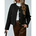 thumbnail image 2 of Women Cropped Blazer Jacket Collarless Button Down Business Casual Fall Outfits Winter Coats Black S, 2 of 7