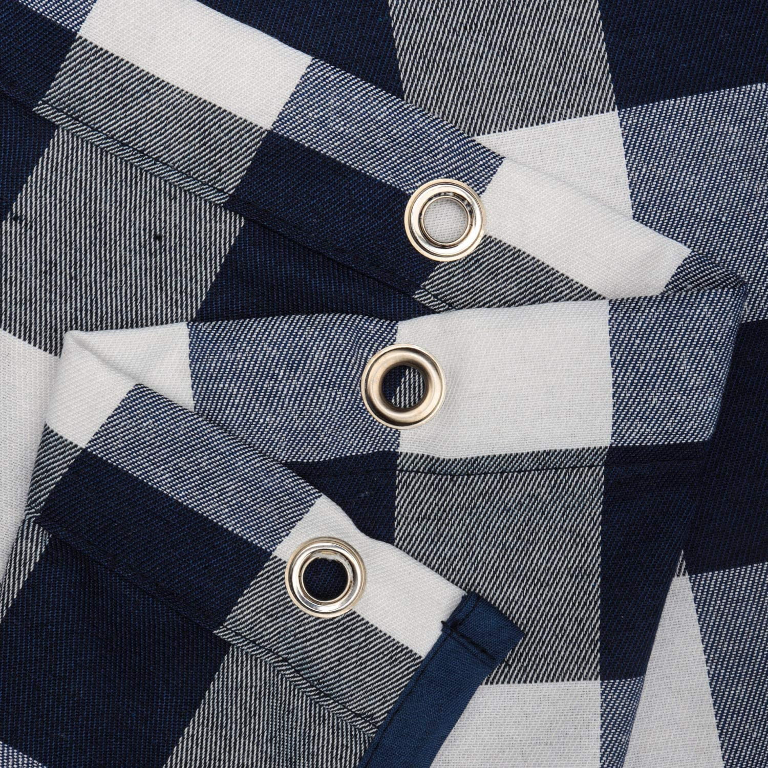 Buffalo Check Shower Curtain: Cotton Blend Plaid Woven Texture & Machine Washable, Water-Repellent, Rustic Farmhouse Style for Bathroom - Indigo Blue and White, 72x72 Inch