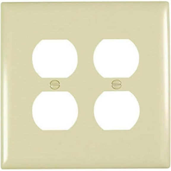 TPJ82ICC10 2 Gang Double Duplex Outlet Opening Nylon Wall Plate, Ivory