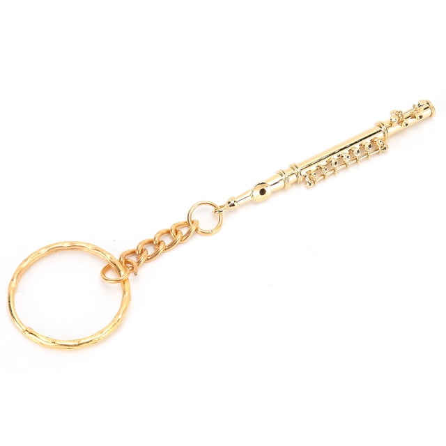 Llavero de flauta de latón, regalo decorativo, instrumento musical, adorno dorado.